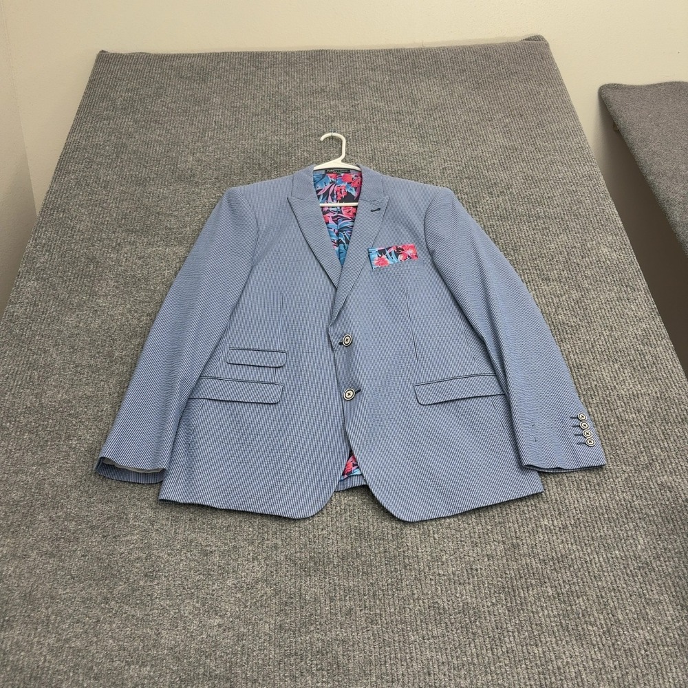 Paisley & Gray Blazer Mens 44R Blue Cotton Seersucker Slim Fit Modern Preppy